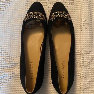 Talbots Black Suede Chain-Trim Ballet Flats